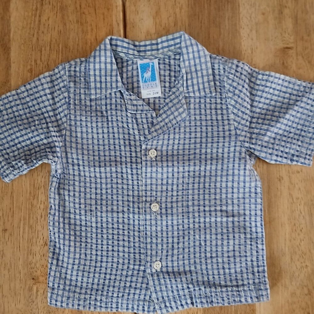 TODDLE TYKE multi color small plaid S/S button front shirt sz 24 mos. boys